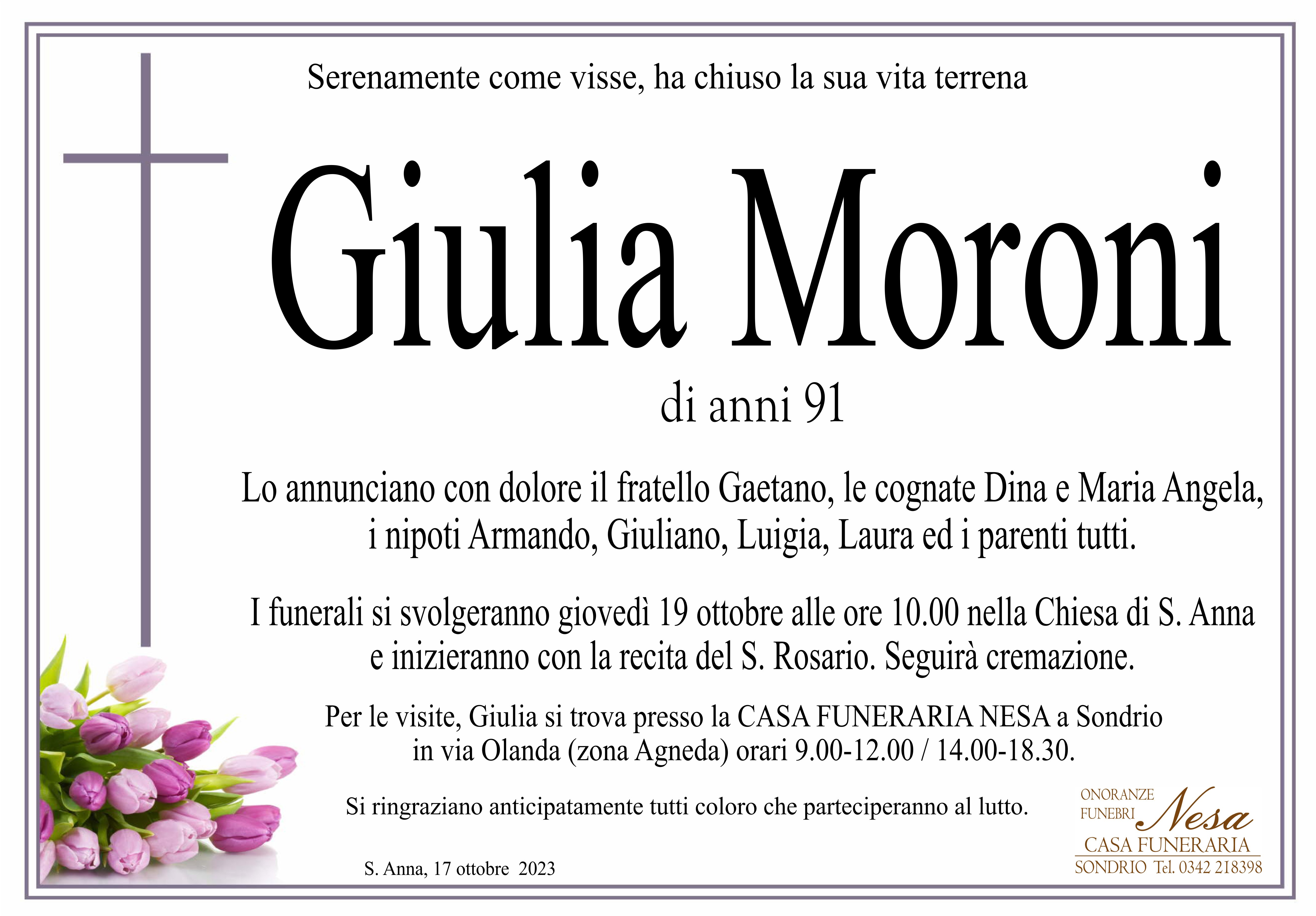 Necrologio Giulia Moroni